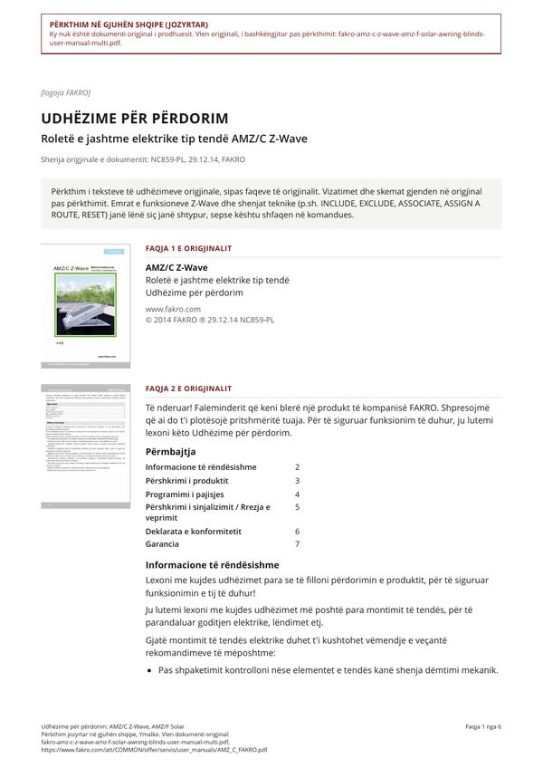 Udhëzime për përdorim: AMZ/C Z-Wave, AMZ/F Solar (SQ)