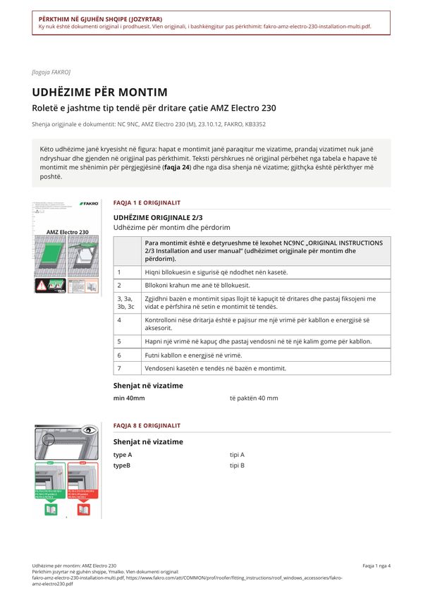 Udhëzime për montim: AMZ Electro 230 (SQ)