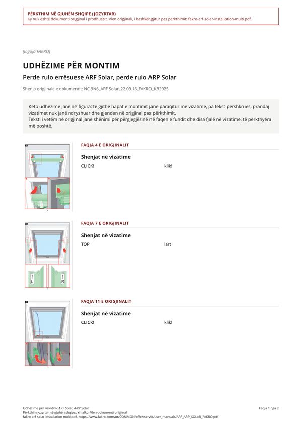 Udhëzime për montim: ARF Solar, ARP Solar (SQ)
