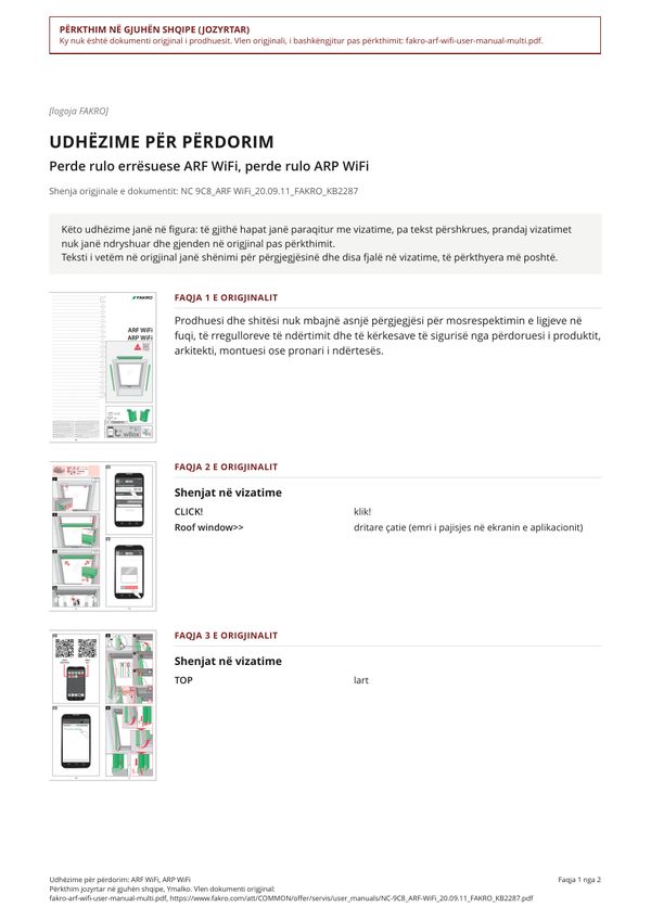 Udhëzime për përdorim: ARF WiFi, ARP WiFi (SQ)