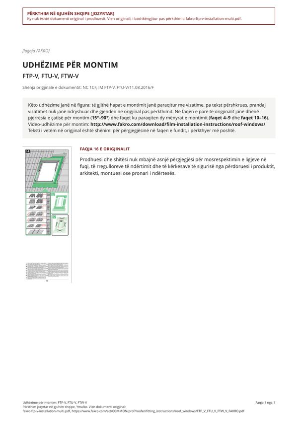 Udhëzime për montim: FTP-V, FTU-V, FTW-V (SQ)