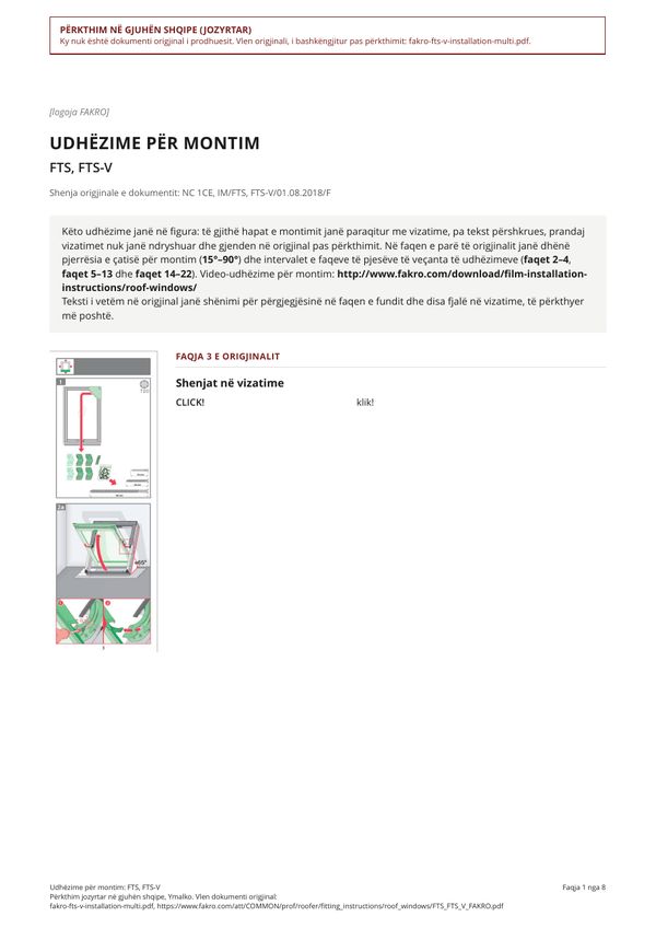 Udhëzime për montim: FTS, FTS-V (SQ)