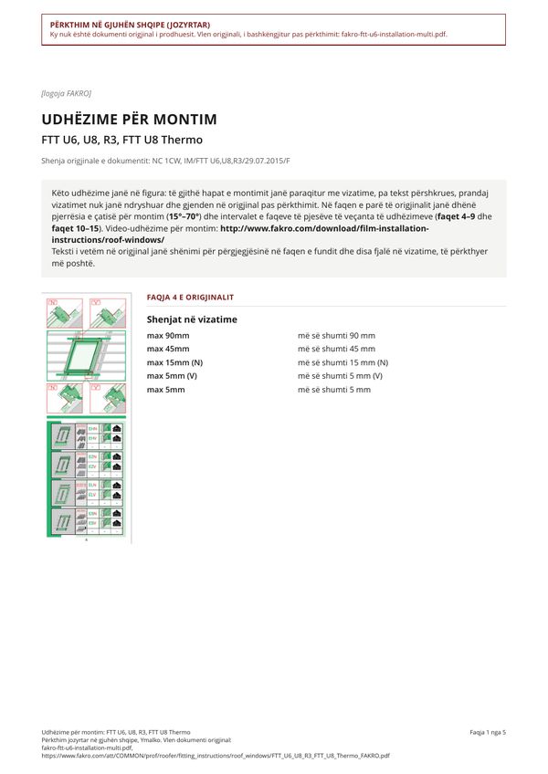 Udhëzime për montim: FTT U6, U8, R3, FTT U8 Thermo (SQ)