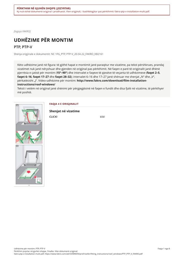 Udhëzime për montim: PTP, PTP-V (SQ)