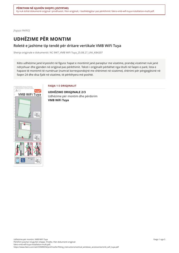 Udhëzime për montim: VMB WiFi Tuya (SQ)