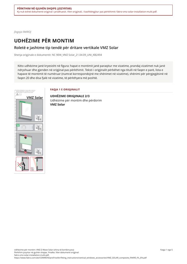 Udhëzime për montim: VMZ Z-Wave Solar (shina të kombinuara) (SQ)