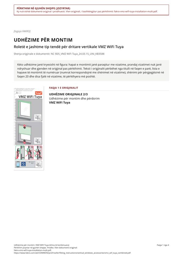 Udhëzime për montim: VMZ WiFi Tuya (shina të kombinuara) (SQ)